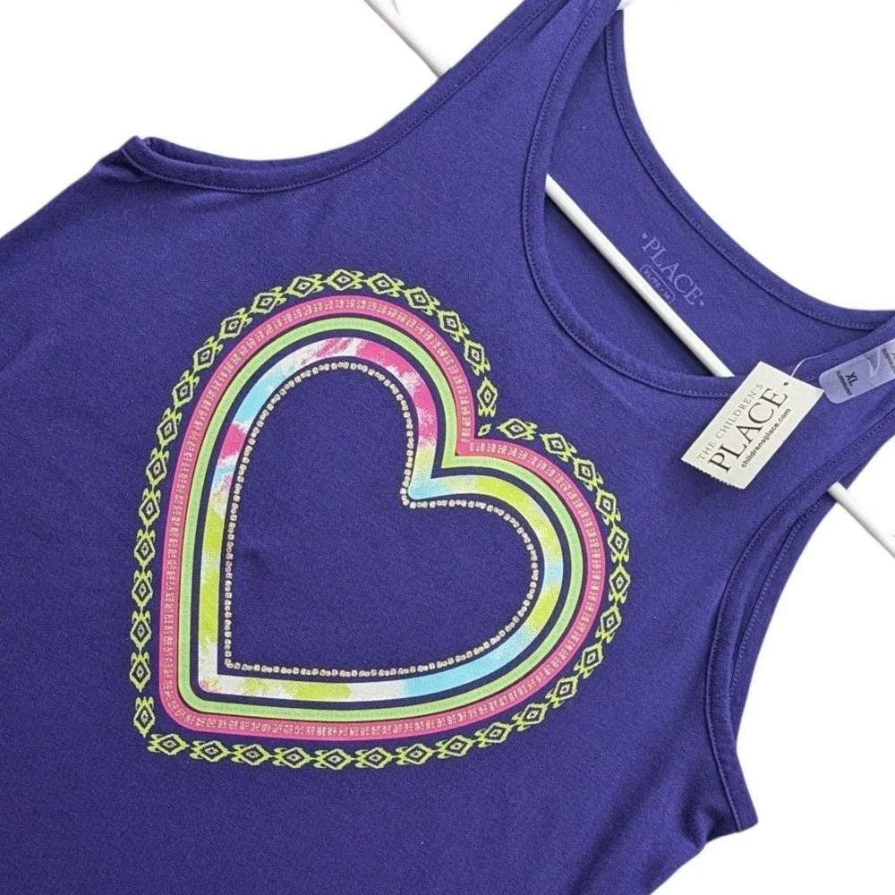 The Childrens Place tank girls XL purple cotton blend graphic heart top